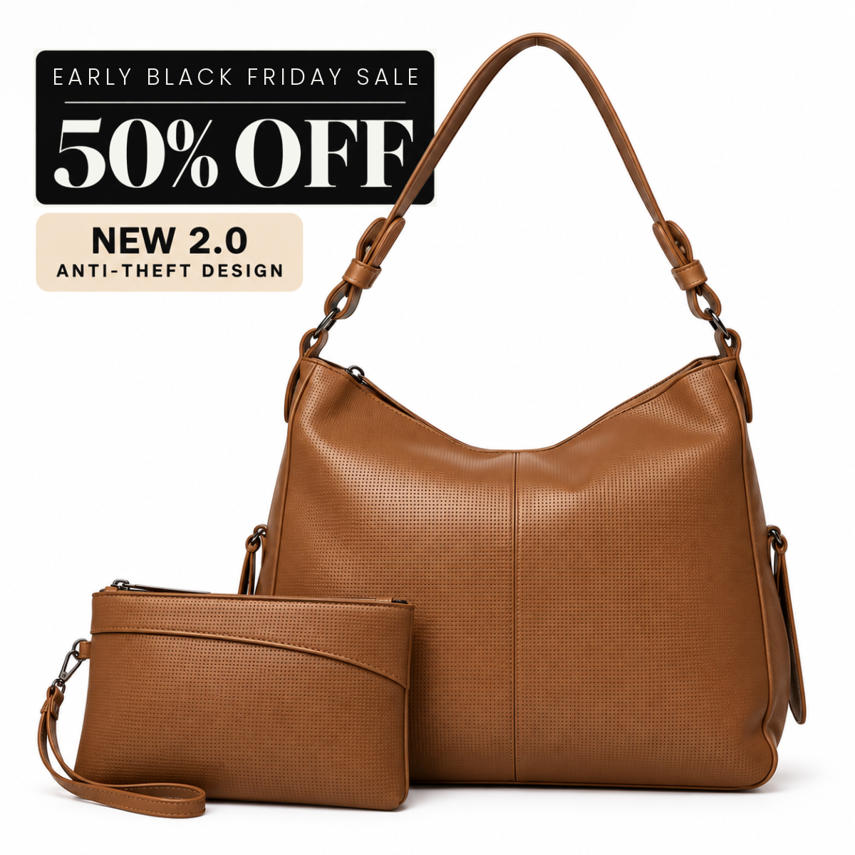 Luxury Leather Hobo Anti-Theft Handbag 2.0 + FREE Pouch Wallet (6-Layer Security Edition)