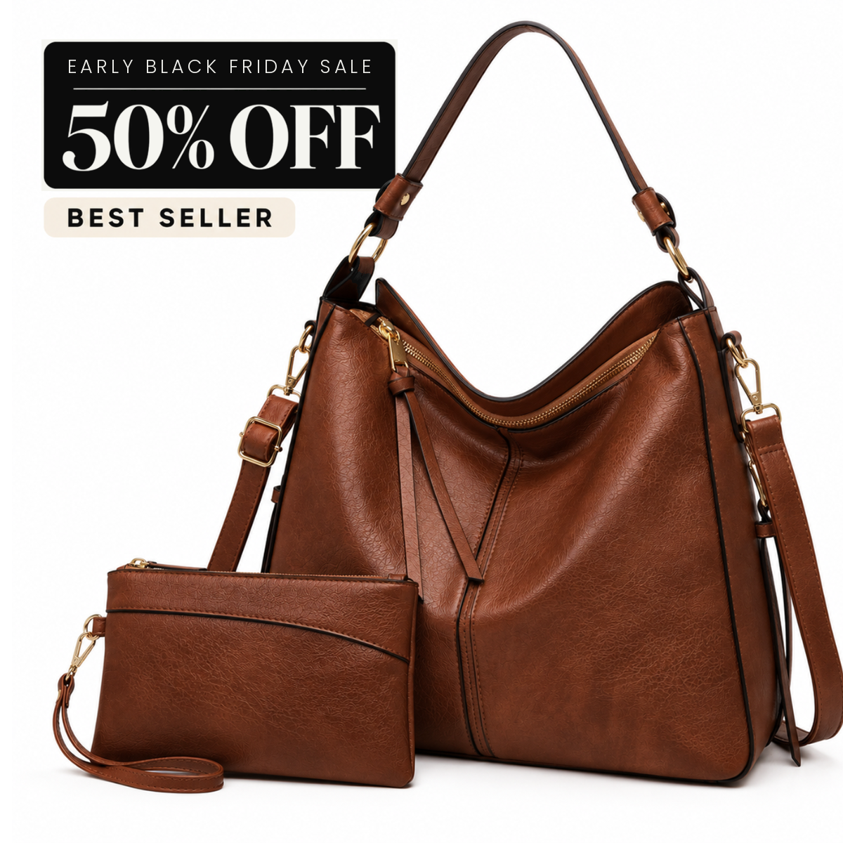 Luxury Leather Hobo Anti-Theft Handbag + FREE Pouch Wallet