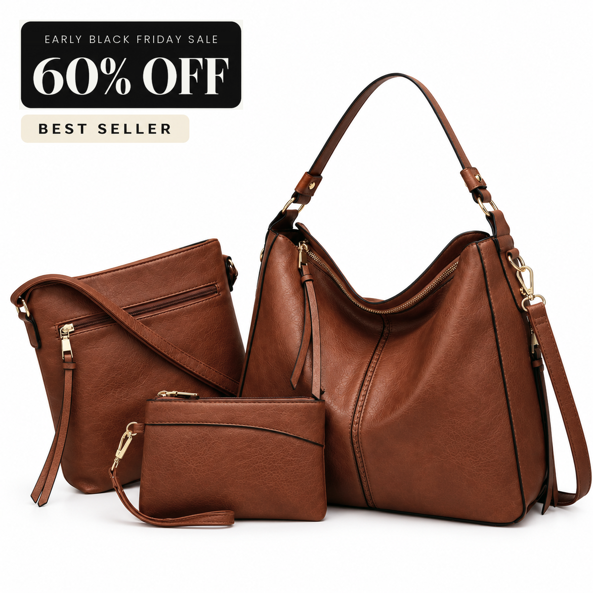 Luxury Leather 3-Piece Hobo Bag Set