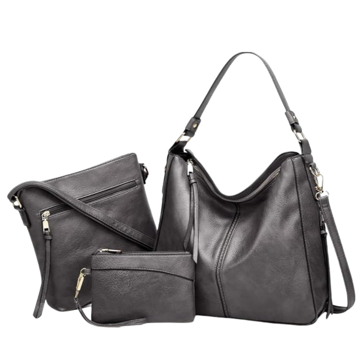 Luxury Leather 3-Piece Hobo Bag Set